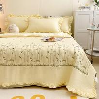 Šifono vasaros antklodės komplektas Dygsniuota skalauta medvilnė Raizgyta lovatiesė dvigulei lovai Elegantiška lengva patalynė Namų dekoras Bed sheet žalia