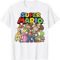 Super Mario Pilnas Aktorių Grupės Nuotraukos Klasikinis Grafinis Marškinėlis Marškinėlis S balta