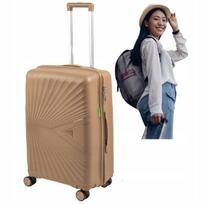 Vidutinio dydžio bežinis lagaminas ant ratukų, funkcionalus, elegantiškas ir madingas kelioninis lagaminas, 65 l, Wowbag 7905 M champagne