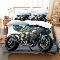 Kawasaki Patalynės Komplektas Viengulis Twin Pilnas Karalienės Karaliaus Dydžio Lovos Komplektas Suaugusiems Vaikams Miegamojo Antklodės Užvalkalų Rinkiniai 3D Spausdinimas Šaunus Laukinių Motociklų EU Single(135x200cm)