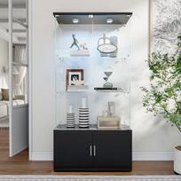 Vitrina, su LED apšvietimu ir dvigubomis durelėmis, 164x79x35 cm, juoda