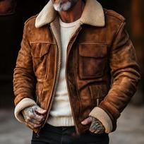 Men's Lambswool Lapel Zipper Workwear Jacket - Business Casual Fall/Winter Bestseller XL tamsiai ruda spalva