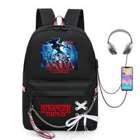 Stranger Things Studentų kuprinė Kuprinė su USB įkrovimu KTB 42*14*31cm