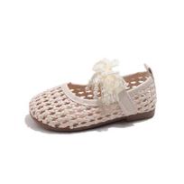 Spring 2026 Baby Girl Bow Princess Walker Shoes - Hollow Weave Leather Size 25, 15.3 CM sidabras