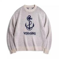Men's Vintage Knit Anchor Jacquard Sweater - Retro Round Neck Pullover for Autumn Winter Hip Hop Style XL pilka spalva