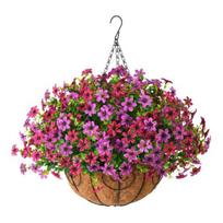 Artificial Hanging Flowers Basket UV Resistant Outdoor Fake Hanging Plants Colorful Faux Silk Flowers Eucalyptus in Basket for Porch Patio Balcony B