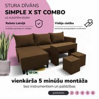 Kampinis išskleidžiamas sofos su staliuku ir pufais St Combo, Podrez, Ruda
