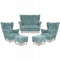 Bonito sofų komplektas su foteliais ir pufais Family Furniture, žalias