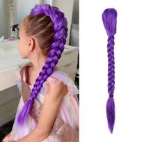 Raganų Medžiotojų Grupės Kasos Pynė su Plaukų Gumyte Mergaitėms - Violetinė Pintas Perukas 62cm&100g