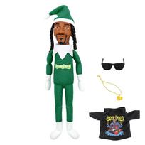 Snoop Dogg Snoop ant pakylos Kalėdų Senelio Elfo Lėlė 12 colių Pliušiniai Žaislai Figūrėlė Lentynos Dekoracija Įskaitant Elfo Žaislą Marškinėlius Saulės Akinius Karolius žalia