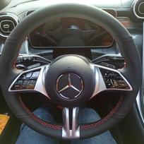 Rankomis siūta neslystanti juodo anglies pluošto odos automobilio vairo apdangalas Mercedes Benz C260 E300L GLB200 GLE - 2
