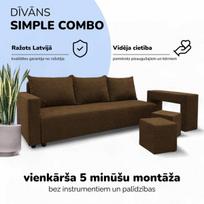Išskleidžiamas dvigulės sofos komplektas su staliuku ir pufais „Simple Combo“, „Podrez“, rudos spalvos