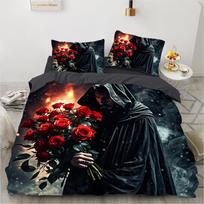 3pcs Grim Skull Bedding Set Cartoon Comforter Sets Double Queen King Twin Full Size Duvet Cover Set Kids Girls White Bed Linen EU Single(135*200cm)3pcs