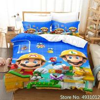 Patalynės komplektas Super Mario Luigi Yoshi Toad Jumpman Anime 3D antklodės užvalkalas Vaikui Vaikams Paaugliams Suaugusiems Namų tekstilė Antklodės užvalkalas EU Single(135*200cm)3pcs