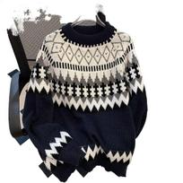 Vyriškas apvalios apykaklės retro Fair Isle stiliaus sunkus islandiškas megztinis - Rudens/Žiemos megztiniai 2XL