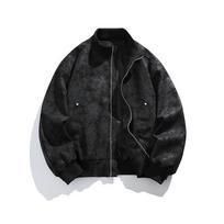 Unisex retro PU odos bomberis: Amerikietiško stiliaus, stovimas apykaklė, madingas, universalus, laisvo kirpimo rudeniui/žiemai XL ruda