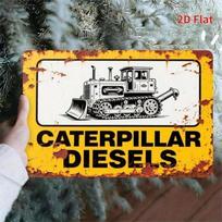 Vintažinis skardinis metalinis ženklas, Retro Caterpillar Dyzelinis Pramoninis Sienų Dekoras Vyro Urveliui, Garažui, Barui, Antikinis 2D Plokščias Plieno Lakštas, Gel įvairiaspalvis