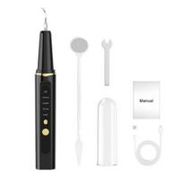 Teeth Plaque Remover with 1/4 Replaceable Heads Tartar Plaque Removal Dental Tool Home Travel Rechargeable Ultrasonic Electric Tooth Cleaner