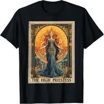 FoolsFate Women's Occult Tarot Card Priestess Graphic T-Shirt, Black, Small S juoda