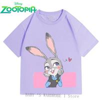 Berniukų ir mergaičių 3-12 metų medvilniniai trumparankoviai marškinėliai Disney Zootopia Animacinis mielas ir madingas 110 beige