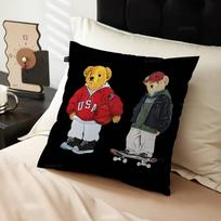 Cute Teddy Bear Happy Pillow Gifts Home Office Furnishings Bedroom Sofa Car Cushion Cover Case 45x45cm 30cmx30cm