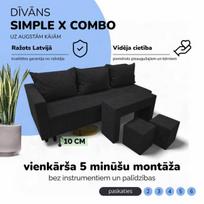 Dvivietis išskleidžiamas sofa su staliuku ir pufais Simple X Combo, Podrez, grafito