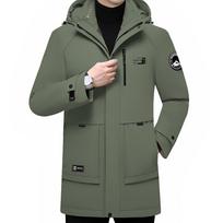 Men's Hooded Mid-Length Thickened Winter Goose Down Jacket - Warm & Fashionable Cold-Resistant Outerwear L/175