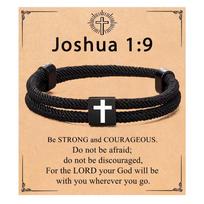 Elegant Milanese Cross Bracelet Adjustable with Card Handmade Baptism Bracelet Symbolic Alloy Knot Boys Braided Rope Bracelet