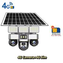 V380 PRO Saulės kamera 4G su SIM kortele Lauko 3 objektyvų PTZ 3 ekranų 10x priartinimo kameros Gatvės apšvietimas HD Naktinis matymas CCTV Saugumo apsauga 4G Camera