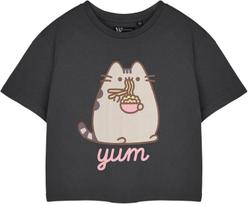 Pusheen moteriški trumpinti marškinėliai _ Grafiniai marškinėliai trumpomis rankovėmis Pasirinkimai _ Mielas katės animacinis paveikslėlis Marškiniai drabužiai moterims S juoda