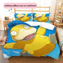 Pokémon Psyduck rašto patalynė Namų dekoracija Gimtadienio dovana (1 * užvalkalas antklodei + 2 * užvalkalai pagalvėms, be užpildo) 135x200cm