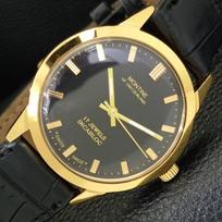 ATNAUJINTAS VINTAGE MONTINE RANKINIO UŽVEDIMO ŠVEICARIŠKAS VYRIŠKAS JUODO CIFERBLATO LAIKRODIS a441066-1