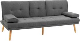 HOMCOM sofa lova, 3 vietų sofa, sofa-lova su atlenkiamu staliuku, puodelių laikikliu, skandinaviško dizaino, tamsiai pilka, iki 250 kg