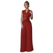 Women's 2 Piece Sleeveless Button And Wide Leg Pleated Crop Blazer Vest Vest Sets S ruda
