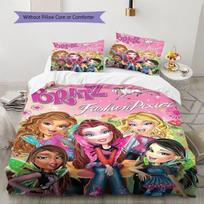 Bratz lėlės rašto patalynės komplektas Antklodė ir užvalkalai Pagalvės užvalkalas Namų dekoracija Dovana (1 * antklodės užvalkalas + 2 * pagalvės užvalkalai, be šerdies) 135x200cm