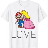 Super Mario princesės Peach bučinio meilės grafinis marškinėlis M balta