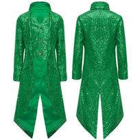 Halloween Gothic Tailcoat for Boys: Detailed Steampunk Coat with Victorian Design and Sequins, Statement Frock Costume 5-6 Years žalia