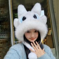Cute toothless boy plush Lei Feng hat female winter dragon training master black evil thickened warm and cold ear protection pullover hat One size fits all