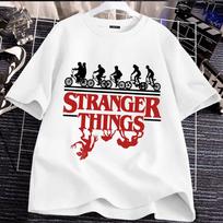 Stranger Things Šeimos Derinimo Marškinėliai, Klasikinė Silueto Dviračių ir Demogorgono Dizainas Puikiai Tinka Serialo Gerbėjams Patogūs XS juoda