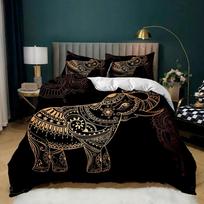 Boho dramblio antklodės užvalkalų rinkinys Bohemiškas mandalos dramblio patalynės rinkinys Safari gyvūnas Indiška egzotiška Karališko dydžio poliesterio antklodės užvalkalas EU Single(135*200cm)3pcs