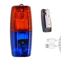 Įspėjamasis mirksintis LED raudonai-mėlynas peties žibintas, atsargumo, avarinis žibintas, USB įkraunamas, mirksintis peties žibintas naktiniam bėgimui