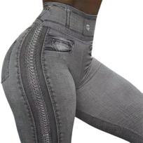 Dekoratyvinės kišenės Skinny Imitation Džinsai Antblauzdžiai Klubai Lifting Užtrauktukas Spausdinti Aukštu Liemeniu Elastinės Kelnės sportui 2XL tamsiai mėlyna spalva