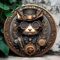 Steampunk katė Metalo sienos menas Skardos ženklas Dekoratyvinis aliuminio namų dekoras 20x20 įvairiaspalvis