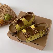 Geltonos storapadės Birkenstock vienos juostelės šlepetės moteriškam vasaros dėvėjimui, aukštos kokybės neslystančios ir vėsios šlepetės. 35