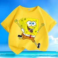 Lively Sunshine SpongeBob Printed Children's Summer Loose Short Sleeve Round Neck Casual Top T-shirt 110