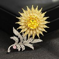 High-end heavy industry exaggerated personality yellow diamond dandelion bouquet brooch light luxury high-end flower pin anti-light woman