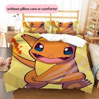 Pokémon Charmander rašto patalynė Namų dekoracija Gimtadienio dovana (1 * užvalkalas antklodei + 2 * užvalkalai pagalvėms, be užpildo) 135x200cm