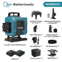 YOFIDRA 4D Profesionalus lazerinis lygis 16 linijų Horizontalus ir vertikalus su APP nuotolinio valdymo pultu 360° Savaime išsilyginantys lazeriniai lygiai 2xBattery Set