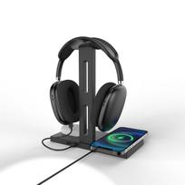 3-in-1 belaidžio įkrovimo ausinių stovas „Airpods Max“ staliniam kompiuteriui žaidimų ausinėms laikiklis įkrovimo bazė telefonui Bluetooth ausinėms juoda