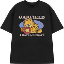 Garfield vyriški juodi marškinėliai trumpomis rankovėmis _ „Aš nekenčiu pirmadienių“ personažo grafikos marškinėliai _ klasikiniai animacinių kačių drabužiai S juoda